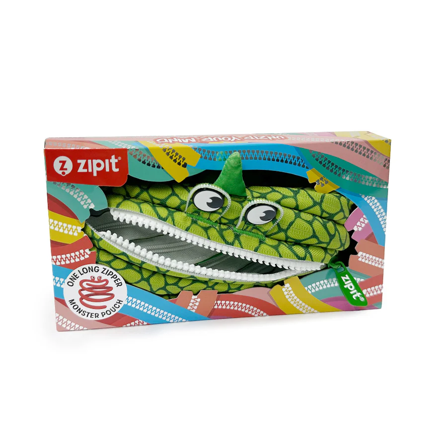 Zipit toy packaging with a green monster design on a white background